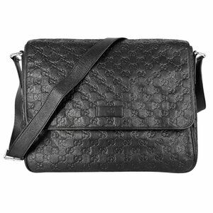 GUCCI Guccissima Bag Black Leather Monogram GG Crossbody Shoulder Mens Unisex